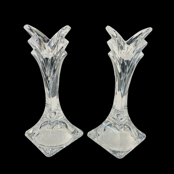 Set Of 2 Clear Crystal "Deco" Single Light Candlestick Holders By Mikasa 5.5” - Picture 2 of 8